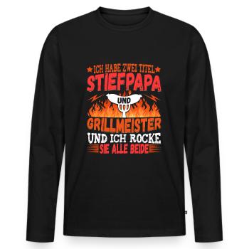 Stiefpapa Griller Grillen - Männer Premium Bio Langarmshirt - Schwarz - Vorne - Nico (187cm)