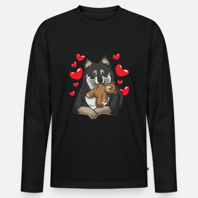 Finnischer Lapphund mit Kuscheltier - Männer Premium Bio Langarmshirt - Schwarz