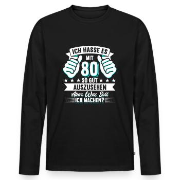 80. Geburtstag - Männer Premium Bio Langarmshirt - Schwarz - Vorne - Nico (187cm)