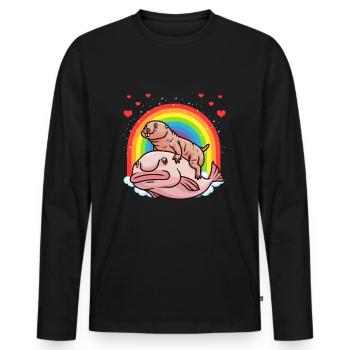 Funny blobfish with naked mole - Men's Premium Organic Long Sleeve Shirt - black - Front - Nico (187cm)