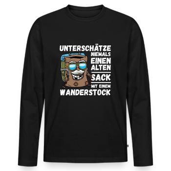 Alter Sack mit Wanderstock Wandern Bergsteiger - Männer Premium Bio Langarmshirt - Schwarz - Vorne - Nico (187cm)