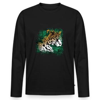 Leopard Forêt Tropicale Plantes Nature Végétation - T-shirt manches longues Premium bio Homme - noir - Devant - Nico (187cm)