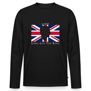 Es lebe die King Uk Flagge - Männer Premium Bio Langarmshirt - Schwarz - Vorne - Nico (187cm)