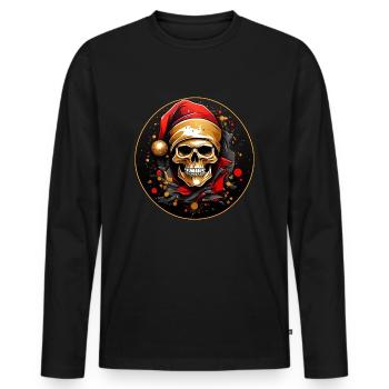 Crâne comme crâne de Père Noël avec chapeau de Père Noël - T-shirt manches longues Premium bio Homme - noir - Devant - Nico (187cm)