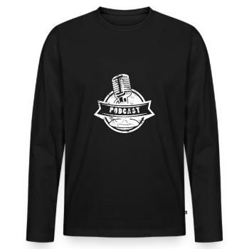 Podcast - Männer Premium Bio Langarmshirt - Schwarz - Vorne - Nico (187cm)