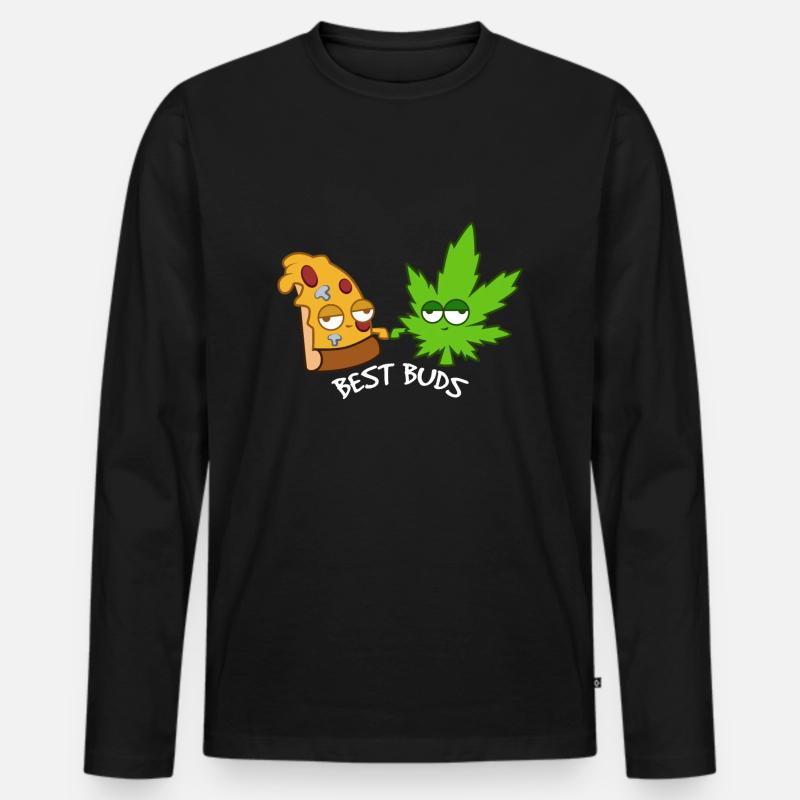 Gras und Pizza - Männer Premium Bio Langarmshirt - Schwarz