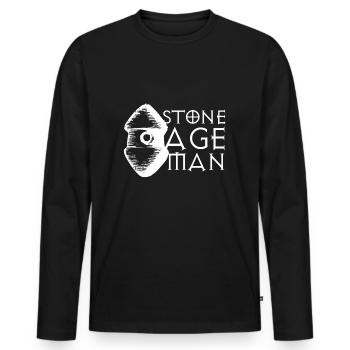 Steinzeit Mann T-Shirt & Geschenkidee - Männer Premium Bio Langarmshirt - Schwarz - Vorne - Nico (187cm)
