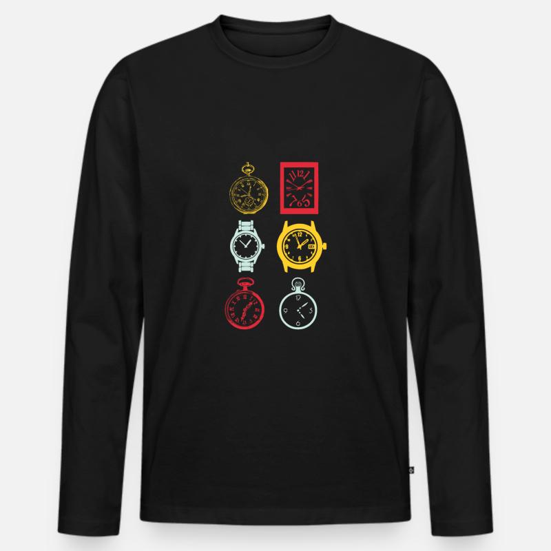 Uhren - Männer Premium Bio Langarmshirt - Schwarz