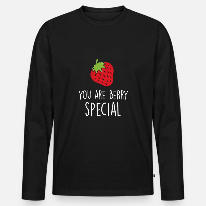 Erdbeeren - Männer Premium Bio Langarmshirt - Schwarz