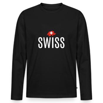 Swiss T-Shirt - Männer Premium Bio Langarmshirt - Schwarz - Vorne - Nico (187cm)