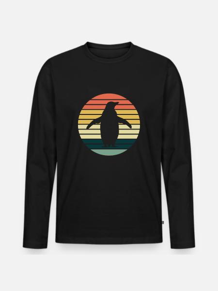 Pinguin retro Pinguine - Männer Premium Bio Langarmshirt - Schwarz