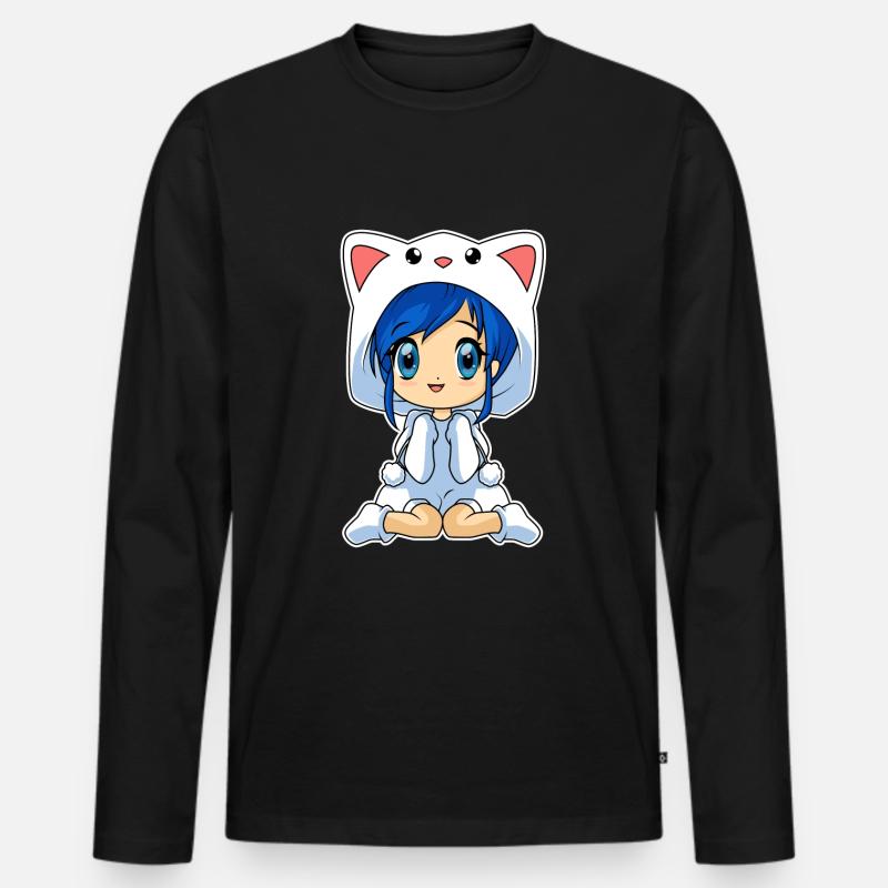 Anime Chibi Mädchen - Männer Premium Bio Langarmshirt - Schwarz