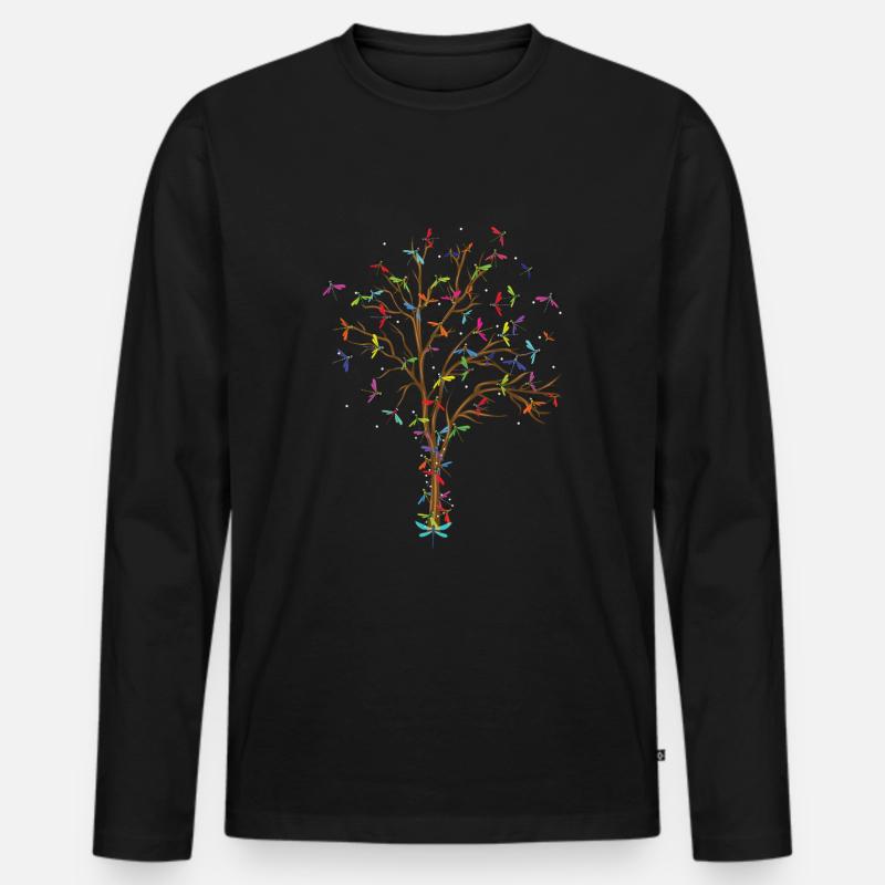 Libelle Baum - Männer Premium Bio Langarmshirt - Schwarz