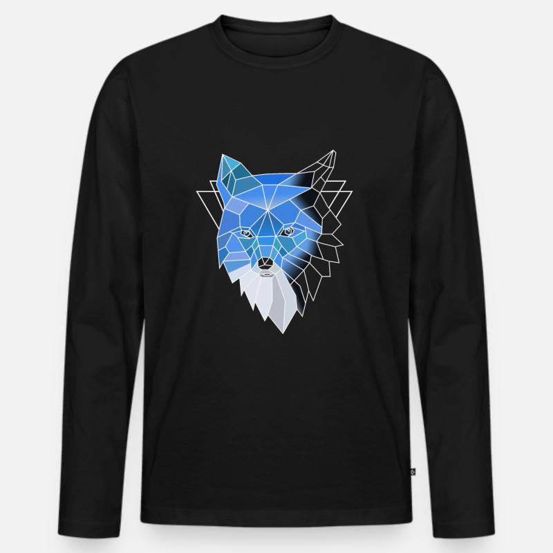 Blauer Polygon Wolf - Männer Premium Bio Langarmshirt - Schwarz