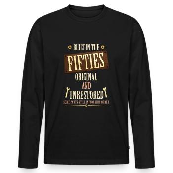 Gebaut In Den 50er Jahren - Männer Premium Bio Langarmshirt - Schwarz - Vorne - Nico (187cm)