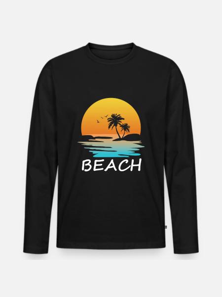 Strand Mit Palmen - Männer Premium Bio Langarmshirt - Schwarz