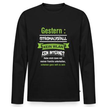 Computerfreak mit Stromausfall - Männer Premium Bio Langarmshirt - Schwarz - Vorne - Nico (187cm)