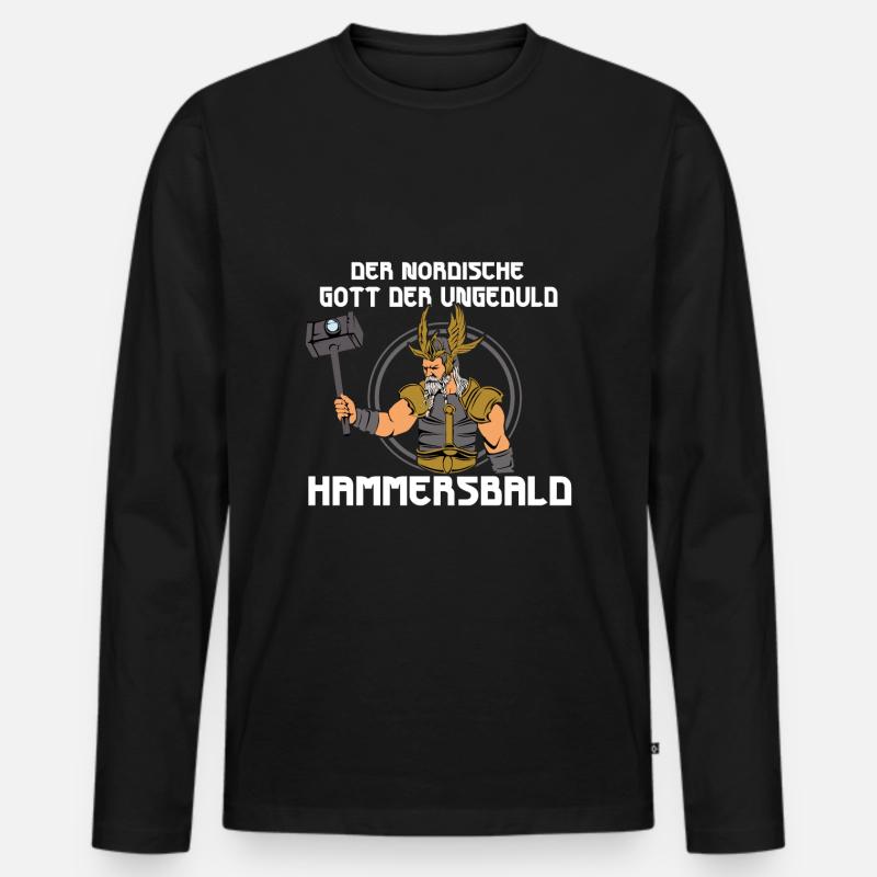 Nordischer Gott Hammersbald - Männer Premium Bio Langarmshirt - Schwarz