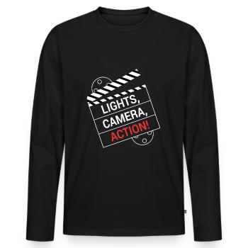 Light Camera Action Film flap - Men's Premium Organic Long Sleeve Shirt - black - Front - Nico (187cm)