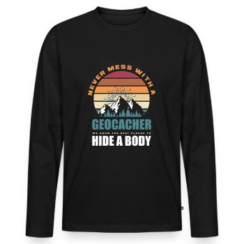 Funny Geocacher Geocache Geocaching Gift - Men's Premium Organic Long Sleeve Shirt - black - Front - Nico (187cm)