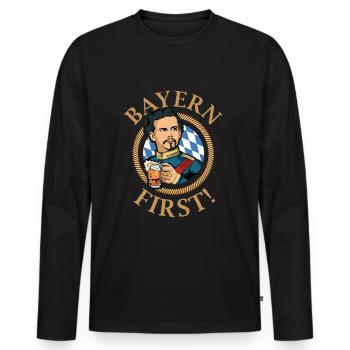 Bayern First - Freistaat Bayern - Männer Premium Bio Langarmshirt - Schwarz - Vorne - Nico (187cm)