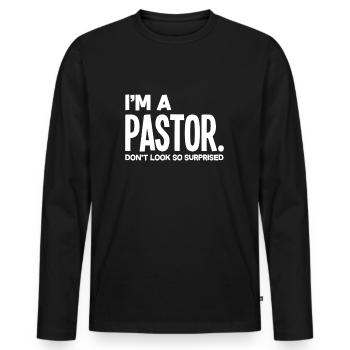 Pasteur pasteur clergé Reverend Cadeaux - T-shirt manches longues Premium bio Homme - noir - Devant - Nico (187cm)