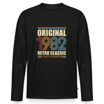 Née en 1982 naissance vintage - T-shirt manches longues Premium bio Homme - noir - Devant - Nico (187cm)