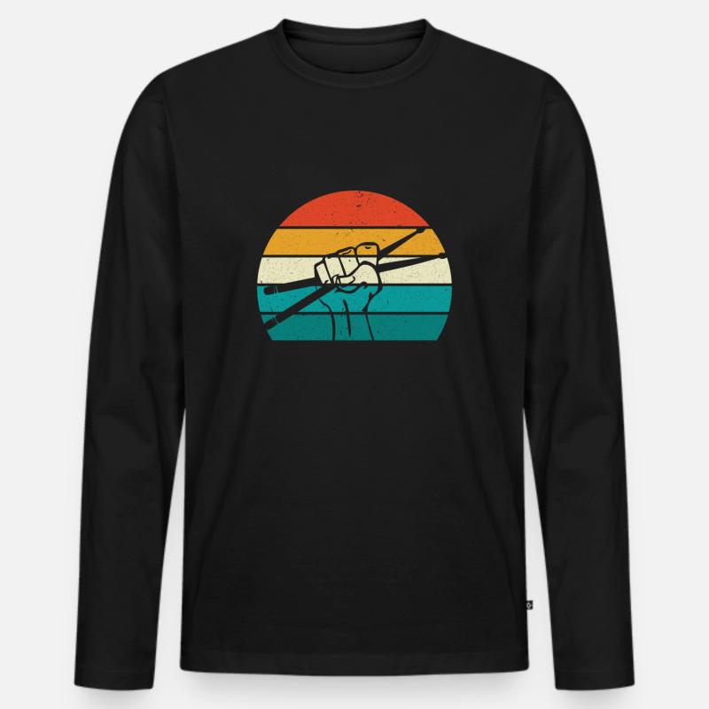 Retro Drumsticks Schlagzeug Schlagzeuger Geschenk - Männer Premium Bio Langarmshirt - Schwarz