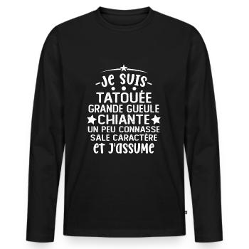 Je suis tatouée grande gueule chiante cadeau - T-shirt manches longues Premium bio Homme - noir - Devant - Nico (187cm)