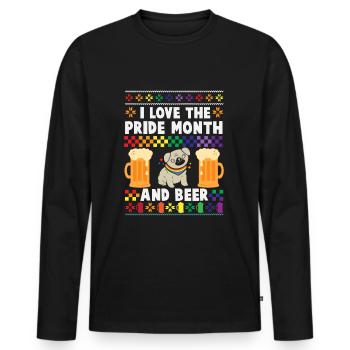 J’adore le mois de la fierté et la bière - T-shirt manches longues Premium bio Homme - noir - Devant - Nico (187cm)