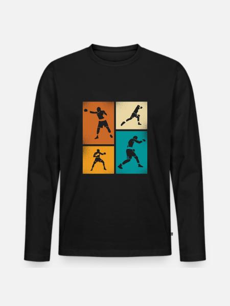 Retro Boxing Silhouette Art - Men's Premium Organic Long Sleeve Shirt - black