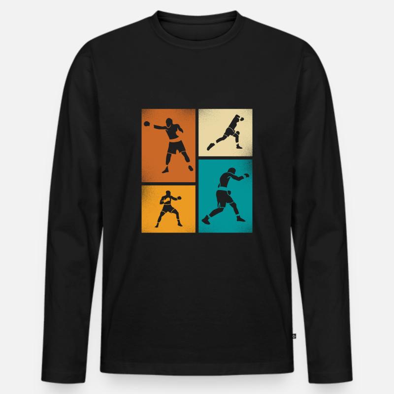Retro Boxen Silhouette Kunst - Männer Premium Bio Langarmshirt - Schwarz