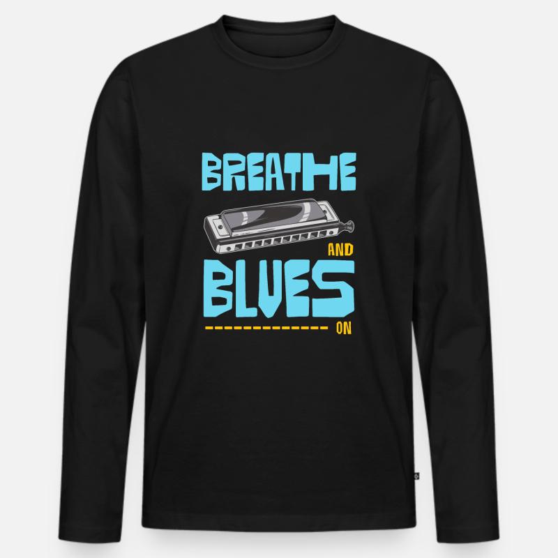 Blues On Mundharmonika - Männer Premium Bio Langarmshirt - Schwarz