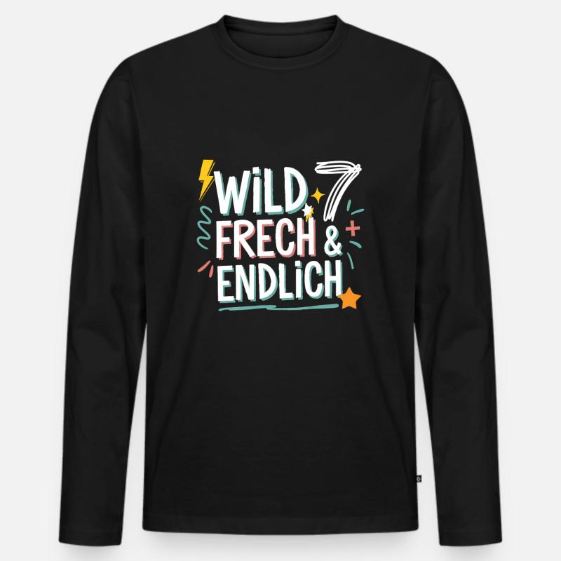 Wild, Frech & Endlich 7 Jahre 7. Geburtstag - Männer Premium Bio Langarmshirt - Schwarz