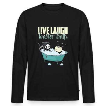 Live Laugh Grille-pain Bain Meme Drôle Grim Reaper - T-shirt manches longues Premium bio Homme - noir - Devant - Nico (187cm)