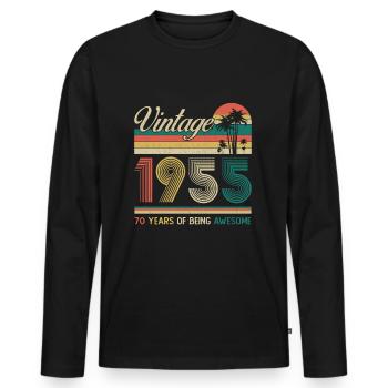 70 Jahre 1955 Vintage Retro Jubiläumsgeschenk - Männer Premium Bio Langarmshirt - Schwarz - Vorne - Nico (187cm)