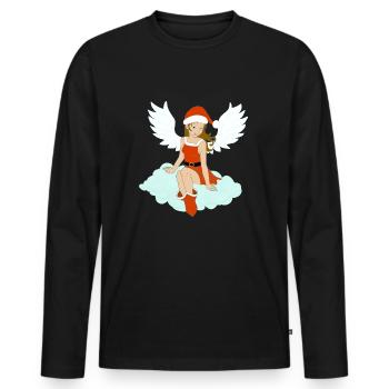 Weihnachtsengel brünett wartet auf Santa - Männer Premium Bio Langarmshirt - Schwarz - Vorne - Nico (187cm)