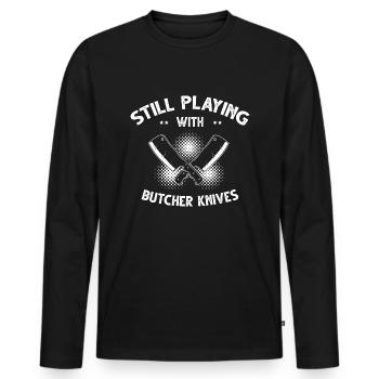 Jeux avec couteau de cuisine Collecteur de couteaux Ventilateur de couteau - T-shirt manches longues Premium bio Homme - noir - Devant - Nico (187cm)