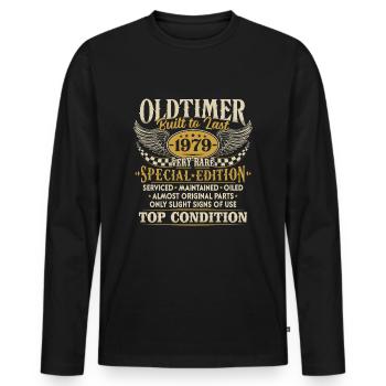 Oldtimer 1979 Jahrgang geboren Geburtstag Geschenk - Männer Premium Bio Langarmshirt - Schwarz - Vorne - Nico (187cm)