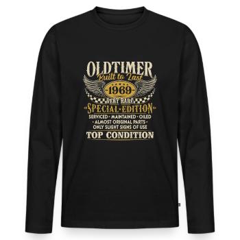 Oldtimer 1969 Jahrgang geboren Geburtstag Geschenk - Männer Premium Bio Langarmshirt - Schwarz - Vorne - Nico (187cm)