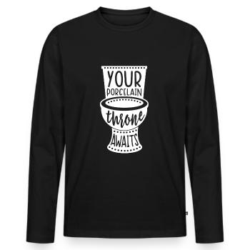 Toilettes | Roi drôle de cadeau de trône - T-shirt manches longues Premium bio Homme - noir - Devant - Nico (187cm)