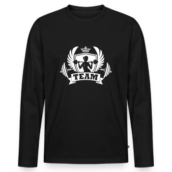 Entraînement physique de musculation féminin - T-shirt manches longues Premium bio Homme - noir - Devant - Nico (187cm)