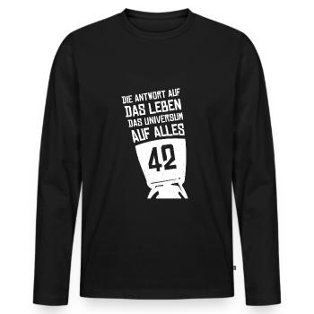 Antwort 42 - Männer Premium Bio Langarmshirt - Schwarz - Vorne - Nico (187cm)
