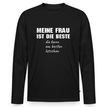 Meine Frau ist die Beste - Männer Premium Bio Langarmshirt - Schwarz - Vorne - Nico (187cm)