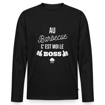 T shirt barbecue "le boss" humour barbecue cadeau. - T-shirt manches longues Premium bio Homme - noir - Devant - Nico (187cm)