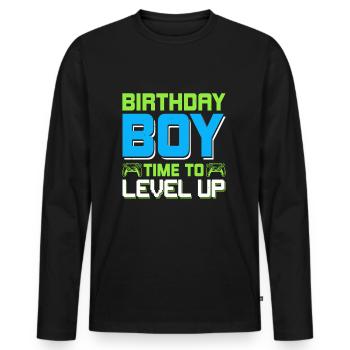 Geburtstagskind Zeit zum Aufleveln - Männer Premium Bio Langarmshirt - Schwarz - Vorne - Nico (187cm)