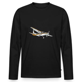 Avion à hélice Aviateur pilote - T-shirt manches longues Premium bio Homme - noir - Devant - Nico (187cm)