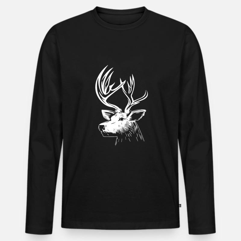 Hirsch Hirschkopf Hirschgeweih - Männer Premium Bio Langarmshirt - Schwarz