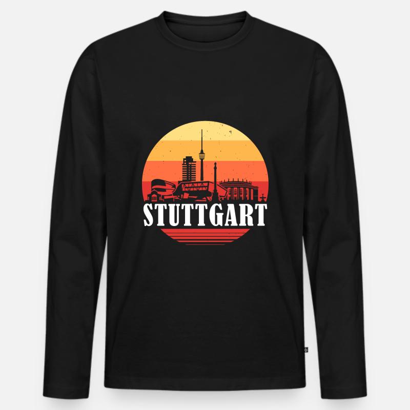 Stuttgart Retro Skyline - Männer Premium Bio Langarmshirt - Schwarz