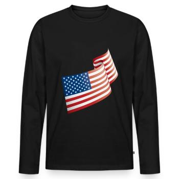 Drapeau des États-Unis dans le vent - T-shirt manches longues Premium bio Homme - noir - Devant - Nico (187cm)